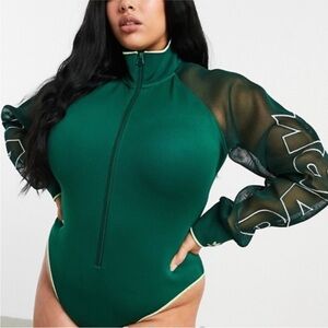 IVY PARK x Adidas Mesh Long Sleeve Zip Up Bodysuit in Dark Green | Size 1X US